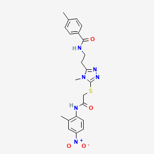 molecular formula C22H24N6O4S B4133201 4-methyl-N-{2-[4-methyl-5-({2-[(2-methyl-4-nitrophenyl)amino]-2-oxoethyl}thio)-4H-1,2,4-triazol-3-yl]ethyl}benzamide 