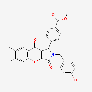 molecular formula C29H25NO6 B4133255 methyl 4-[2-(4-methoxybenzyl)-6,7-dimethyl-3,9-dioxo-1,2,3,9-tetrahydrochromeno[2,3-c]pyrrol-1-yl]benzoate 