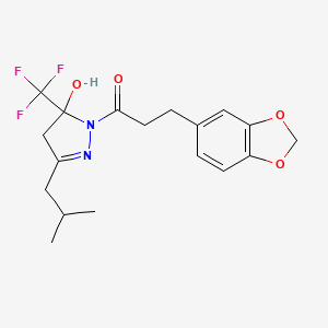 molecular formula C18H21F3N2O4 B4133278 1-[3-(1,3-benzodioxol-5-yl)propanoyl]-3-isobutyl-5-(trifluoromethyl)-4,5-dihydro-1H-pyrazol-5-ol 