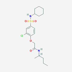molecular formula C19H29ClN2O4S B4133357 2-{2-chloro-4-[(cyclohexylamino)sulfonyl]phenoxy}-N-(1-methylbutyl)acetamide 
