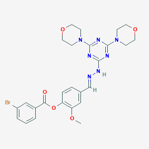 molecular formula C26H28BrN7O5 B413336 4-[(E)-{2-[4,6-BIS(MORPHOLIN-4-YL)-1,3,5-TRIAZIN-2-YL]HYDRAZIN-1-YLIDENE}METHYL]-2-METHOXYPHENYL 3-BROMOBENZOATE 