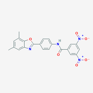 molecular formula C22H16N4O6 B413337 N-[4-(5,7-dimethyl-1,3-benzoxazol-2-yl)phenyl]-3,5-bisnitrobenzamide 