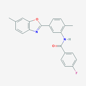4-fluoro-N-[2-methyl-5-(6-methyl-1,3-benzoxazol-2-yl)phenyl]benzamide