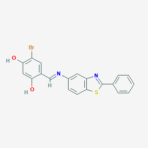 molecular formula C20H13BrN2O2S B413348 4-Bromo-6-{[(2-phenyl-1,3-benzothiazol-5-yl)imino]methyl}-1,3-benzenediol 