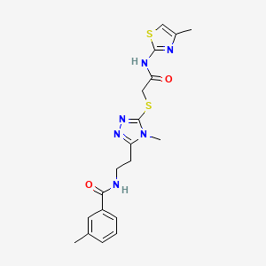 molecular formula C19H22N6O2S2 B4133550 3-methyl-N-{2-[4-methyl-5-({2-[(4-methyl-1,3-thiazol-2-yl)amino]-2-oxoethyl}thio)-4H-1,2,4-triazol-3-yl]ethyl}benzamide 