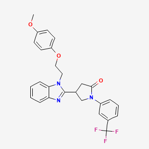 molecular formula C27H24F3N3O3 B4133631 4-{1-[2-(4-methoxyphenoxy)ethyl]-1H-benzimidazol-2-yl}-1-[3-(trifluoromethyl)phenyl]-2-pyrrolidinone 