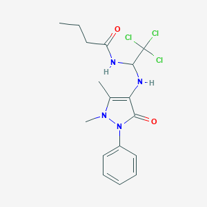 molecular formula C17H21Cl3N4O2 B413368 N-{2,2,2-trichloro-1-[(1,5-dimethyl-3-oxo-2-phenyl-2,3-dihydro-1H-pyrazol-4-yl)amino]ethyl}butanamide 