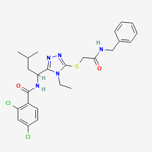 molecular formula C25H29Cl2N5O2S B4133851 N-[1-(5-{[2-(benzylamino)-2-oxoethyl]thio}-4-ethyl-4H-1,2,4-triazol-3-yl)-3-methylbutyl]-2,4-dichlorobenzamide 