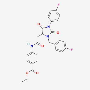 molecular formula C27H23F2N3O5 B4133859 ethyl 4-({[3-(4-fluorobenzyl)-1-(4-fluorophenyl)-2,5-dioxo-4-imidazolidinyl]acetyl}amino)benzoate 