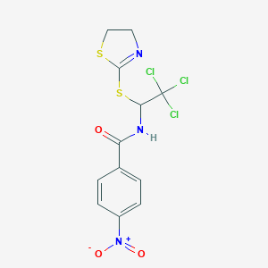 molecular formula C12H10Cl3N3O3S2 B413393 4-nitro-N-[2,2,2-trichloro-1-(4,5-dihydro-1,3-thiazol-2-ylsulfanyl)ethyl]benzamide 