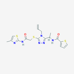 molecular formula C18H20N6O2S3 B4133980 N-{1-[4-allyl-5-({2-[(4-methyl-1,3-thiazol-2-yl)amino]-2-oxoethyl}thio)-4H-1,2,4-triazol-3-yl]ethyl}-2-thiophenecarboxamide 