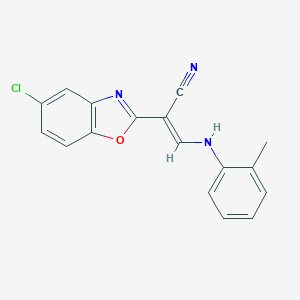 molecular formula C17H12ClN3O B413399 (E)-2-(5-chloro-1,3-benzoxazol-2-yl)-3-(2-methylanilino)prop-2-enenitrile 