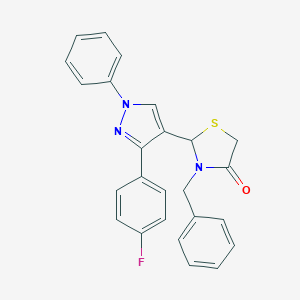 molecular formula C25H20FN3OS B413400 3-benzyl-2-[3-(4-fluorophenyl)-1-phenyl-1H-pyrazol-4-yl]-1,3-thiazolidin-4-one CAS No. 301331-70-4