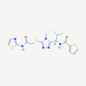 molecular formula C17H20N6O2S3 B4134050 N-[2-methyl-1-(4-methyl-5-{[2-oxo-2-(1,3-thiazol-2-ylamino)ethyl]thio}-4H-1,2,4-triazol-3-yl)propyl]-2-thiophenecarboxamide 