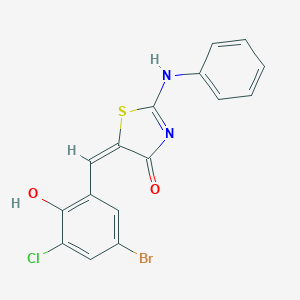 molecular formula C16H10BrClN2O2S B413409 (5E)-2-anilino-5-[(5-bromo-3-chloro-2-hydroxyphenyl)methylidene]-1,3-thiazol-4-one 