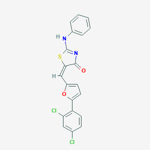 molecular formula C20H12Cl2N2O2S B413411 (5E)-2-anilino-5-[[5-(2,4-dichlorophenyl)furan-2-yl]methylidene]-1,3-thiazol-4-one 