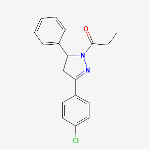 molecular formula C18H17ClN2O B4134165 3-(4-chlorophenyl)-5-phenyl-1-propionyl-4,5-dihydro-1H-pyrazole 