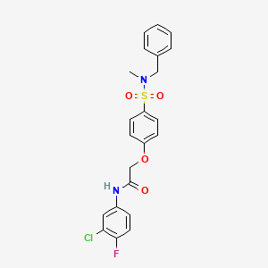 molecular formula C22H20ClFN2O4S B4134258 2-(4-{[benzyl(methyl)amino]sulfonyl}phenoxy)-N-(3-chloro-4-fluorophenyl)acetamide 