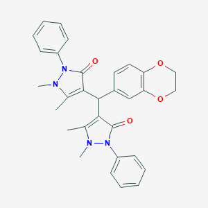 4-[2,3-dihydro-1,4-benzodioxin-6-yl(1,5-dimethyl-3-oxo-2-phenyl-2,3-dihydro-1H-pyrazol-4-yl)methyl]-1,5-dimethyl-2-phenyl-1,2-dihydro-3H-pyrazol-3-one