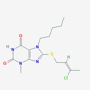 molecular formula C15H21ClN4O2S B413431 8-[(3-chloro-2-butenyl)sulfanyl]-3-methyl-7-pentyl-3,7-dihydro-1H-purine-2,6-dione CAS No. 330818-30-9