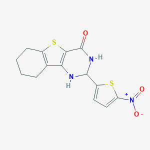 molecular formula C14H13N3O3S2 B413439 2-{5-nitro-2-thienyl}-2,3,6,7,8,9-hexahydro[1]benzothieno[3,2-d]pyrimidin-4(1H)-one 