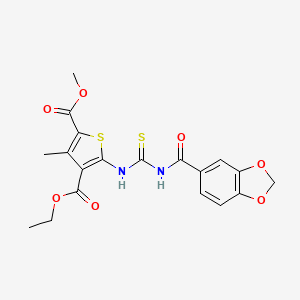 molecular formula C19H18N2O7S2 B4134399 4-ethyl 2-methyl 5-({[(1,3-benzodioxol-5-ylcarbonyl)amino]carbonothioyl}amino)-3-methyl-2,4-thiophenedicarboxylate 