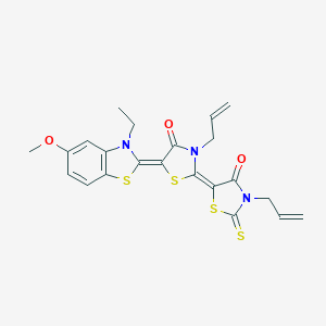 molecular formula C22H21N3O3S4 B413445 (2Z,5Z)-5-(3-ethyl-5-methoxy-1,3-benzothiazol-2(3H)-ylidene)-2-[4-oxo-3-(prop-2-en-1-yl)-2-thioxo-1,3-thiazolidin-5-ylidene]-3-(prop-2-en-1-yl)-1,3-thiazolidin-4-one 