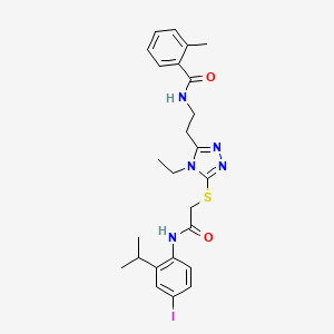 molecular formula C25H30IN5O2S B4134505 N-{2-[4-ethyl-5-({2-[(4-iodo-2-isopropylphenyl)amino]-2-oxoethyl}thio)-4H-1,2,4-triazol-3-yl]ethyl}-2-methylbenzamide 