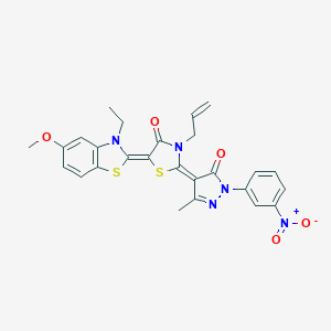 (2E,5Z)-5-(3-ethyl-5-methoxy-1,3-benzothiazol-2(3H)-ylidene)-2-[3-methyl-1-(3-nitrophenyl)-5-oxo-1,5-dihydro-4H-pyrazol-4-ylidene]-3-(prop-2-en-1-yl)-1,3-thiazolidin-4-one