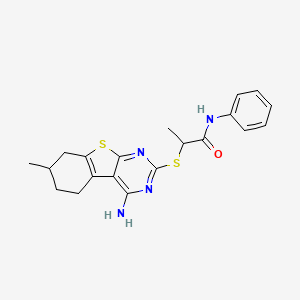 molecular formula C20H22N4OS2 B4134532 2-[(4-amino-7-methyl-5,6,7,8-tetrahydro[1]benzothieno[2,3-d]pyrimidin-2-yl)thio]-N-phenylpropanamide 