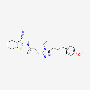 molecular formula C25H29N5O2S2 B4134610 N-(3-cyano-4,5,6,7-tetrahydro-1-benzothien-2-yl)-2-({4-ethyl-5-[3-(4-methoxyphenyl)propyl]-4H-1,2,4-triazol-3-yl}thio)acetamide 