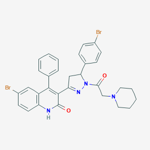 molecular formula C31H28Br2N4O2 B413465 6-bromo-3-[5-(4-bromophenyl)-1-(piperidin-1-ylacetyl)-4,5-dihydro-1H-pyrazol-3-yl]-4-phenylquinolin-2(1H)-one 