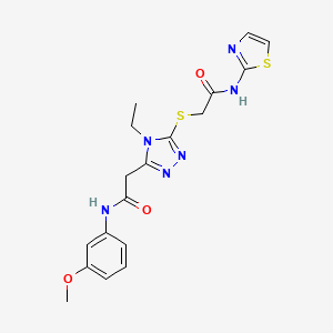 molecular formula C18H20N6O3S2 B4134652 2-[(4-ethyl-5-{2-[(3-methoxyphenyl)amino]-2-oxoethyl}-4H-1,2,4-triazol-3-yl)thio]-N-1,3-thiazol-2-ylacetamide 