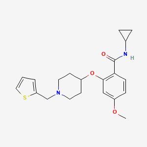 molecular formula C21H26N2O3S B4134663 N-cyclopropyl-4-methoxy-2-{[1-(2-thienylmethyl)-4-piperidinyl]oxy}benzamide 