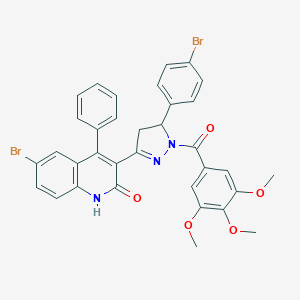 molecular formula C34H27Br2N3O5 B413470 6-bromo-3-[5-(4-bromophenyl)-1-(3,4,5-trimethoxybenzoyl)-4,5-dihydro-1H-pyrazol-3-yl]-4-phenyl-2(1H)-quinolinone 