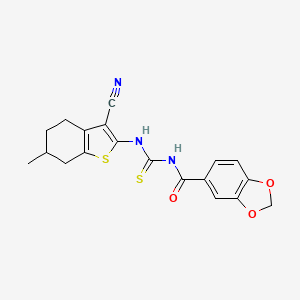 molecular formula C19H17N3O3S2 B4134752 N-{[(3-cyano-6-methyl-4,5,6,7-tetrahydro-1-benzothien-2-yl)amino]carbonothioyl}-1,3-benzodioxole-5-carboxamide 