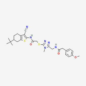 molecular formula C28H34N6O3S2 B4134772 N-{[5-({2-[(6-tert-butyl-3-cyano-4,5,6,7-tetrahydro-1-benzothien-2-yl)amino]-2-oxoethyl}thio)-4-methyl-4H-1,2,4-triazol-3-yl]methyl}-2-(4-methoxyphenyl)acetamide 