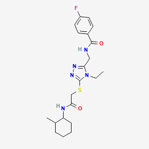 molecular formula C21H28FN5O2S B4134773 N-{[4-ethyl-5-({2-[(2-methylcyclohexyl)amino]-2-oxoethyl}thio)-4H-1,2,4-triazol-3-yl]methyl}-4-fluorobenzamide 