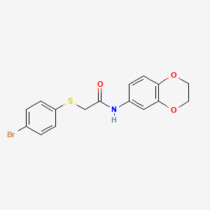 molecular formula C16H14BrNO3S B4134782 2-[(4-bromophenyl)thio]-N-(2,3-dihydro-1,4-benzodioxin-6-yl)acetamide 
