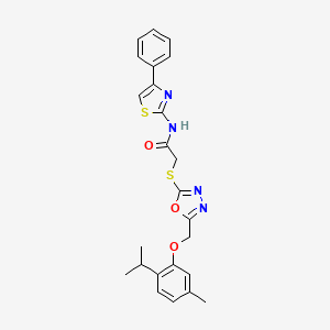 molecular formula C24H24N4O3S2 B4134967 2-({5-[(2-isopropyl-5-methylphenoxy)methyl]-1,3,4-oxadiazol-2-yl}thio)-N-(4-phenyl-1,3-thiazol-2-yl)acetamide 