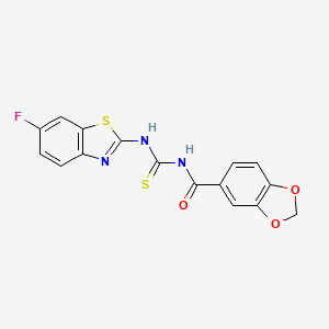 molecular formula C16H10FN3O3S2 B4135046 N-{[(6-fluoro-1,3-benzothiazol-2-yl)amino]carbonothioyl}-1,3-benzodioxole-5-carboxamide 