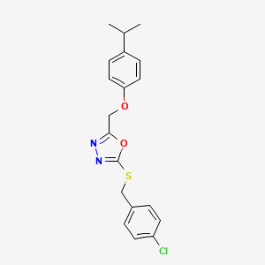 molecular formula C19H19ClN2O2S B4135056 2-[(4-chlorobenzyl)thio]-5-[(4-isopropylphenoxy)methyl]-1,3,4-oxadiazole 