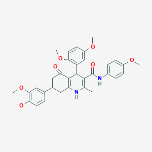 molecular formula C34H36N2O7 B4135066 4-(2,5-dimethoxyphenyl)-7-(3,4-dimethoxyphenyl)-N-(4-methoxyphenyl)-2-methyl-5-oxo-1,4,5,6,7,8-hexahydro-3-quinolinecarboxamide 