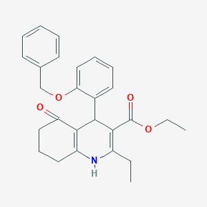 molecular formula C27H29NO4 B413526 Ethyl 4-[2-(benzyloxy)phenyl]-2-ethyl-5-oxo-1,4,5,6,7,8-hexahydro-3-quinolinecarboxylate 