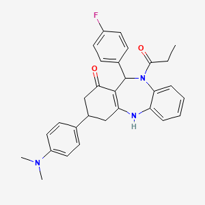 molecular formula C30H30FN3O2 B4135269 3-[4-(dimethylamino)phenyl]-11-(4-fluorophenyl)-10-propionyl-2,3,4,5,10,11-hexahydro-1H-dibenzo[b,e][1,4]diazepin-1-one 