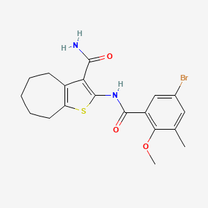molecular formula C19H21BrN2O3S B4135301 2-[(5-bromo-2-methoxy-3-methylbenzoyl)amino]-5,6,7,8-tetrahydro-4H-cyclohepta[b]thiophene-3-carboxamide 