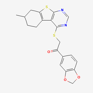 molecular formula C20H18N2O3S2 B4135350 1-(1,3-benzodioxol-5-yl)-2-[(7-methyl-5,6,7,8-tetrahydro[1]benzothieno[2,3-d]pyrimidin-4-yl)thio]ethanone 