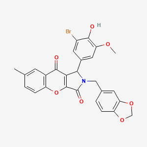 molecular formula C27H20BrNO7 B4135371 2-(1,3-benzodioxol-5-ylmethyl)-1-(3-bromo-4-hydroxy-5-methoxyphenyl)-7-methyl-1,2-dihydrochromeno[2,3-c]pyrrole-3,9-dione 