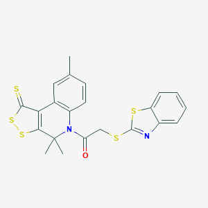 2-(1,3-Benzothiazol-2-ylsulfanyl)-1-(4,4,8-trimethyl-1-sulfanylidenedithiolo[3,4-c]quinolin-5-yl)ethanone