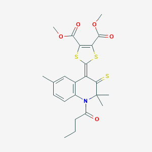 molecular formula C23H25NO5S3 B413548 Dimethyl 2-(1-butanoyl-2,2,6-trimethyl-3-sulfanylidenequinolin-4-ylidene)-1,3-dithiole-4,5-dicarboxylate CAS No. 303051-01-6